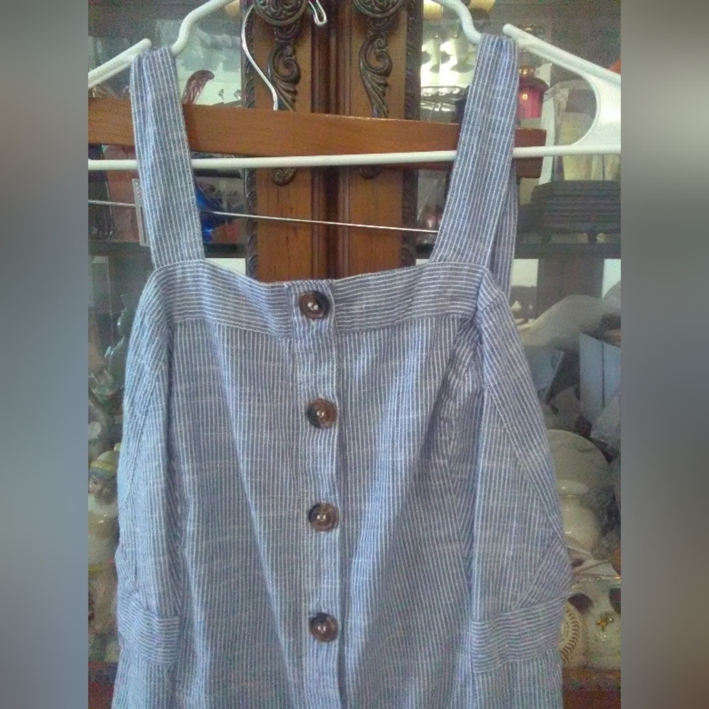 BNWOT PIN STRIPED OVERALLS BY JAPNA SZ.L COTTON BUTTONS FRONT - Picture 8 of 9